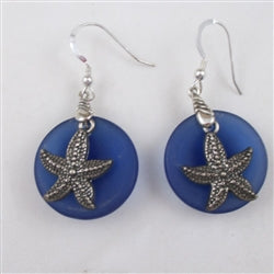 Buy blue sea glass earring pewter starfish charms