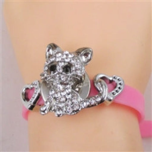Cute Child's Pink Vinyl Kitty Bracelet - VP's Jewelry