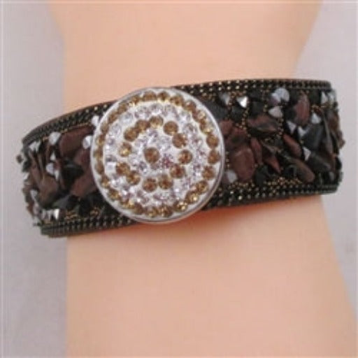 Brown Stone & Crystal Fashion Leather Bracelet - VP's Jewelry