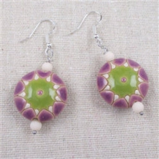 Handmade Lilac & Green Flower Drop Earrings - VP's Jewelry
