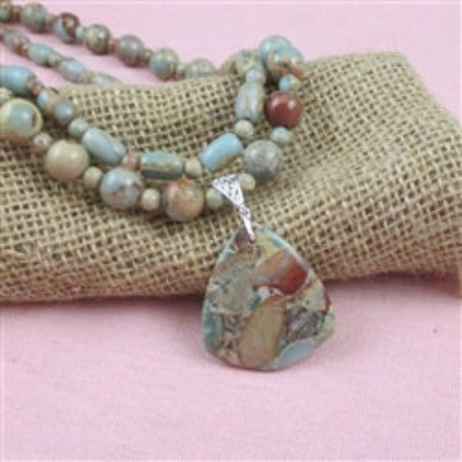Aqua Snake Skin Jasper Gemstone Pendant Necklace - VP's Jewelry