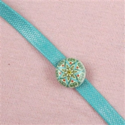 Aqua Ribbon Choker Necklace Floral Bead Accent - VP's Jewelry