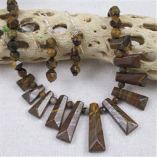 Designer Tiger Eye Gemstone Rich Brown Bib Necklace & Earrings - VP's Jewelry