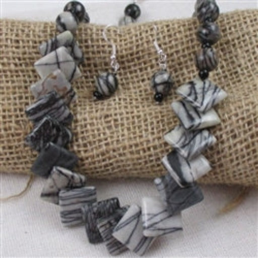 Black & White Zebra Jasper Necklace & Earrings - VP's Jewelry