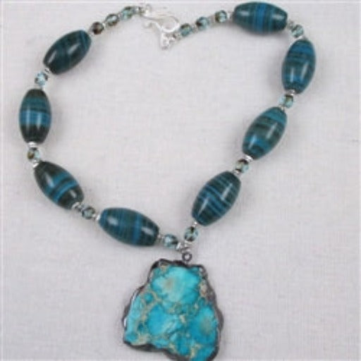 Blue Zebra Jasper Gemstone Necklace with Pendant - VP's Jewelry