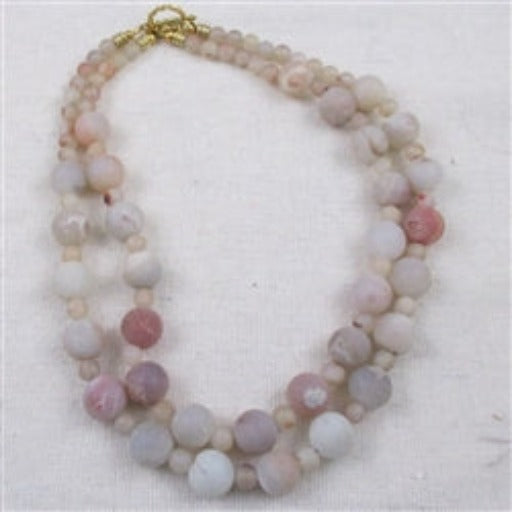White Agate Gemstone Necklace Double Strand - VP's Jewelry