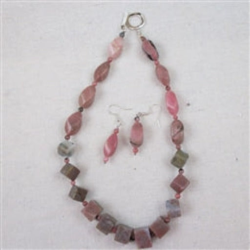 Pink Gemstone Classic Beaded Necklace with Earrings - VP's Jewelry  
