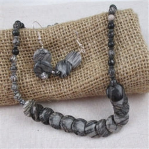 Black Zebra Jaspee Necklace & Earrings - VP's Jewelry