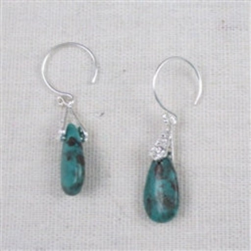 Handmade Natural Turquoise Teardrop Earrings - Sterling Silver