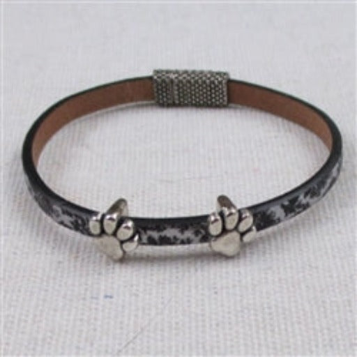 Grey & Black Leather Bracelet with Cat Paws - VP's Jewelry