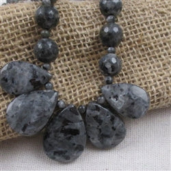Designer Grey & Black Gemstone Laurkite Bib Necklace - VP's Jewelry