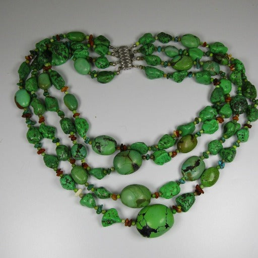 Multi-strand Apple Green Turquoise Handmade Necklace - VP's Jewelry