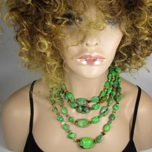 Multi-strand Apple Green Turquoise Handmade Necklace - VP's Jewelry