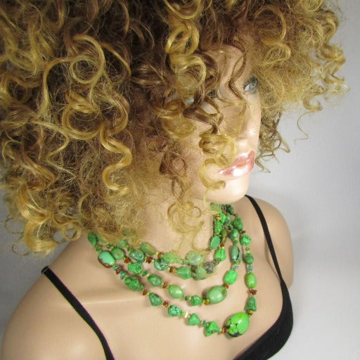 Multi-strand Apple Green Turquoise Handmade Necklace - VP's Jewelry