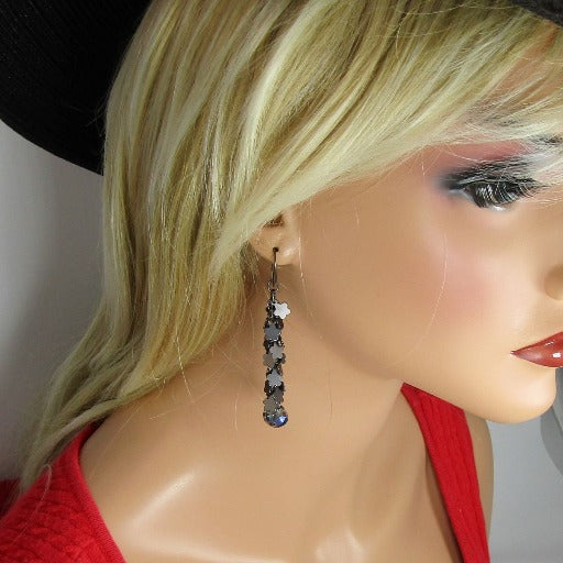 Gunmetal Flower Charm Drop Earrings - VP's Jewelry