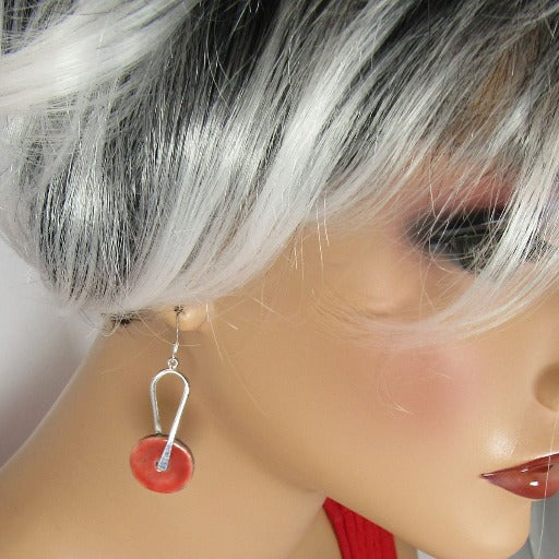 Red Artisan Handmade Earrings Raku Glaze Sterling Silver - VP's Jewelry  