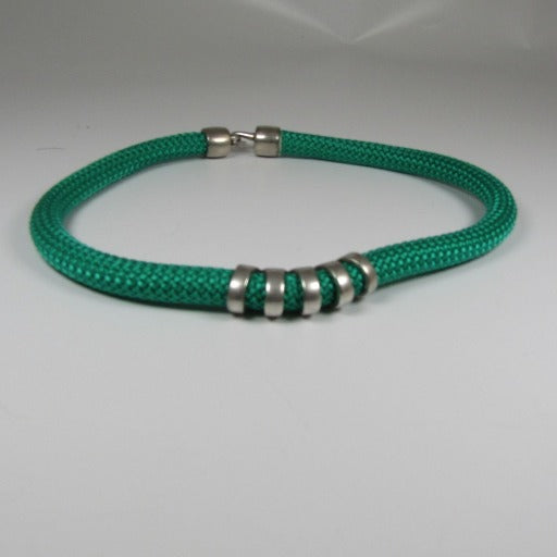 Green Cotton Cord Necklace Silver Accents - VP's Jewelry