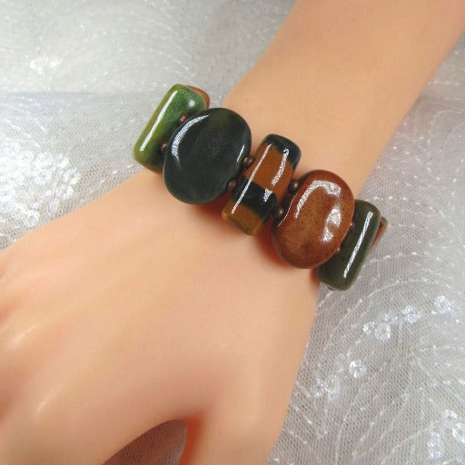 Earth-tone Handmade Kazuri Bead Cuff Bangle Bracelet - VP's Jewelry