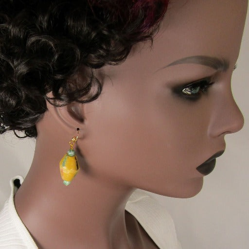 Dark Yellow Handmade African Trade Bead Earrings - VP's Jewelry  