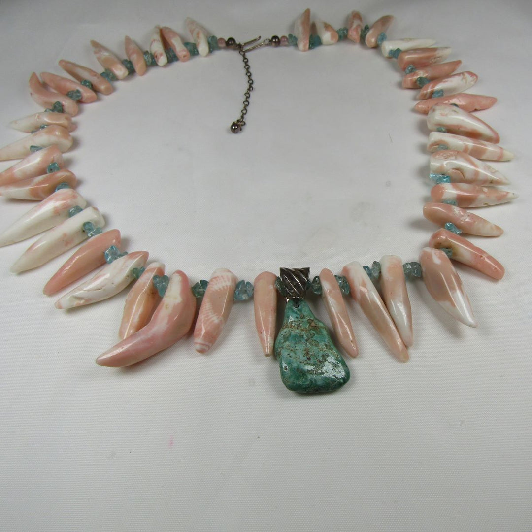 Designer Fox Turquoise & Pink Pendant Necklace Handcrafted