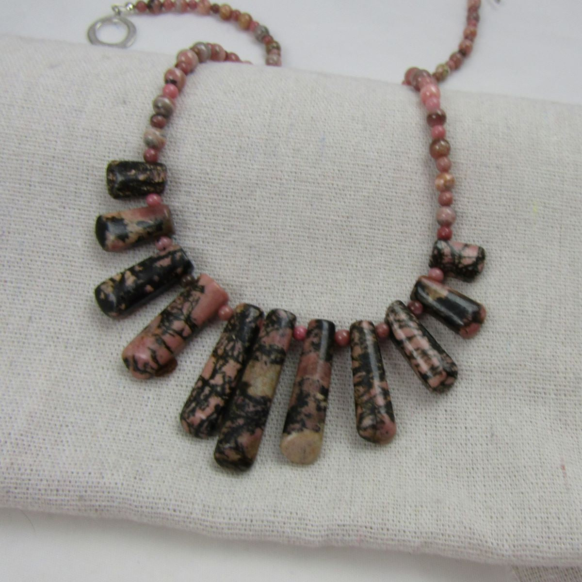 Designer Rodonite Gemstone Pink Bib Necklace - VP's Jewelry