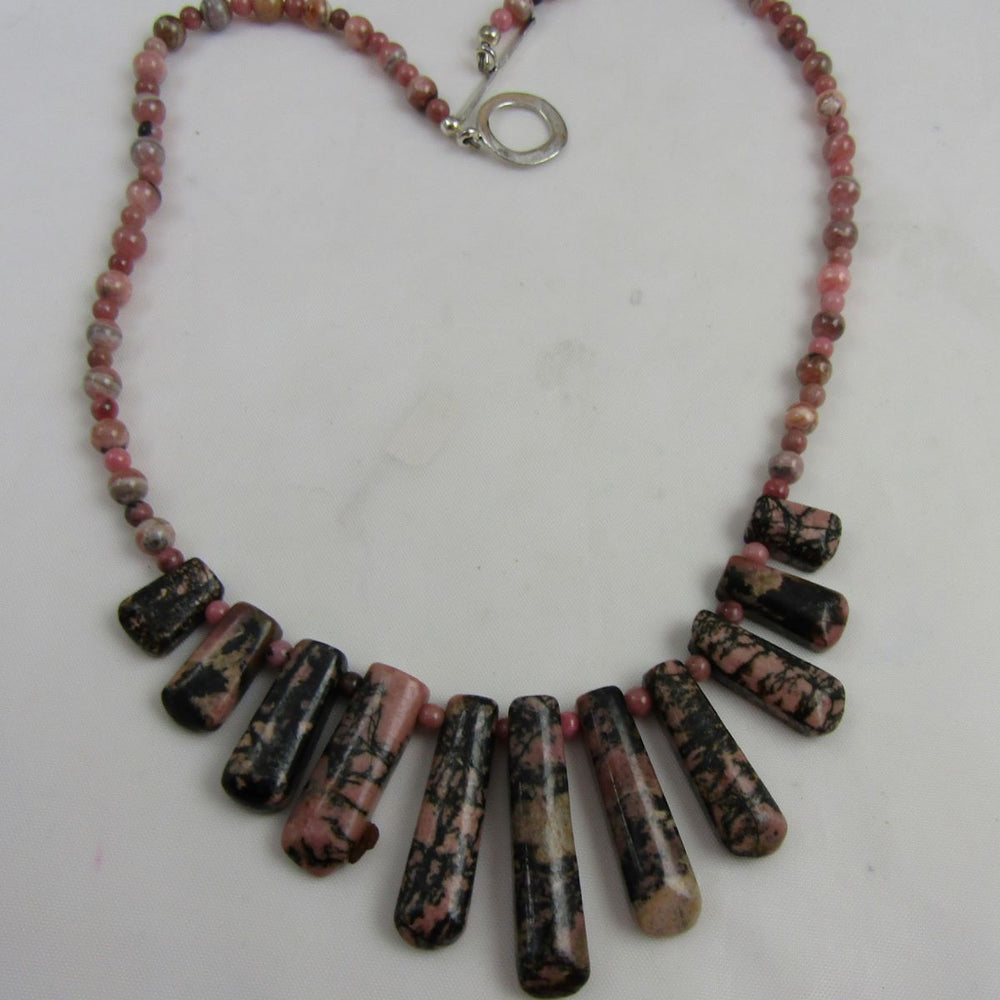 Designer Rodonite Gemstone Pink Bib Necklace - VP's Jewelry