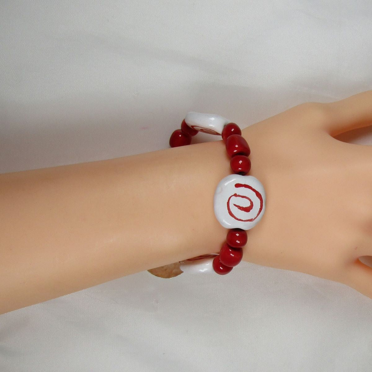White and Red Kazuri Bracelet Handmade Fair Trade Beaed - VP's Jewelry