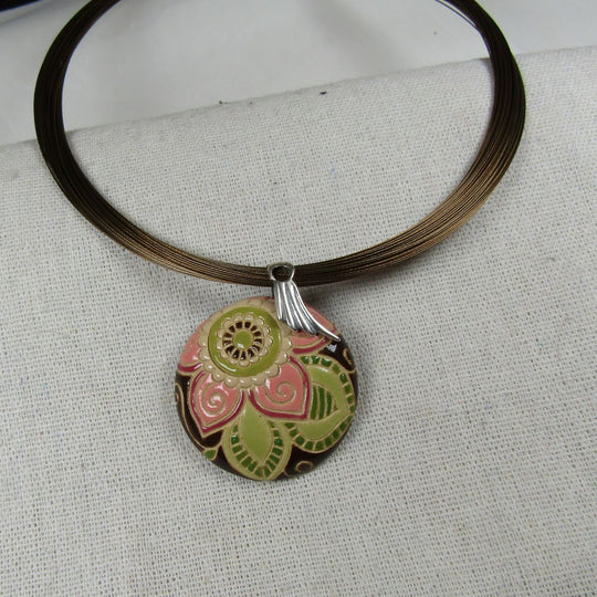 Handmade Pink Flower Pendant Necklace on Multi-strand Necklace - VP's Jewelry