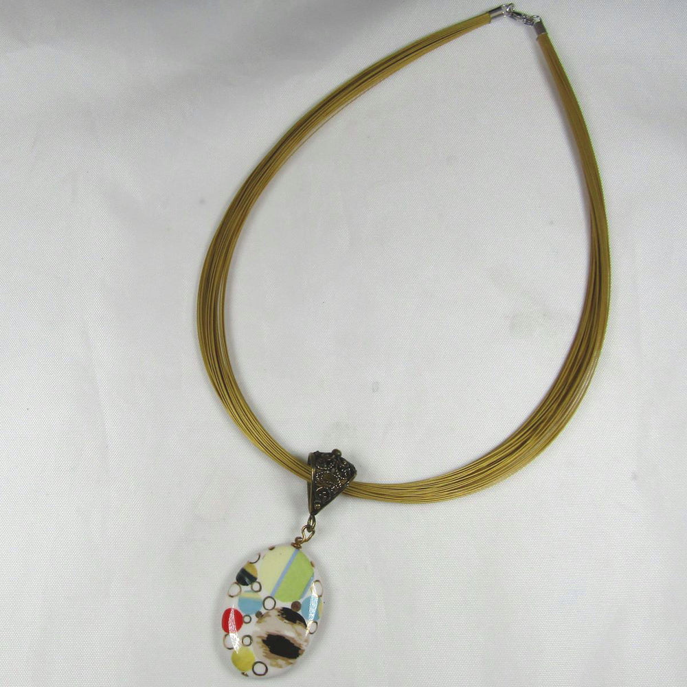 Ceramic Porcelain Oval Pendant on Multi Strand Necklace - VP's Jewelry