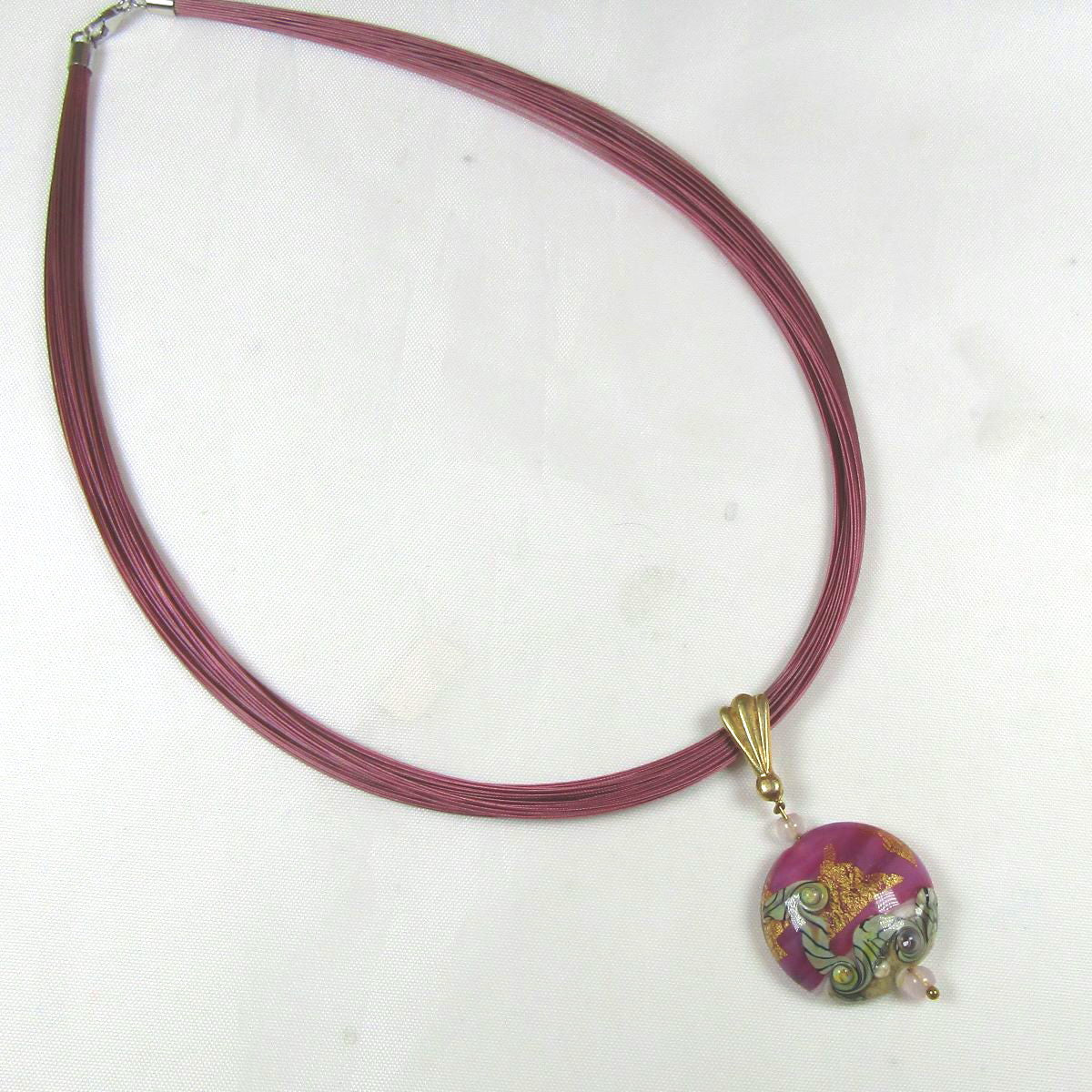 Radiant Orchid Multi-strand Necklace with Lampwork Pendant - VP's Jewelry