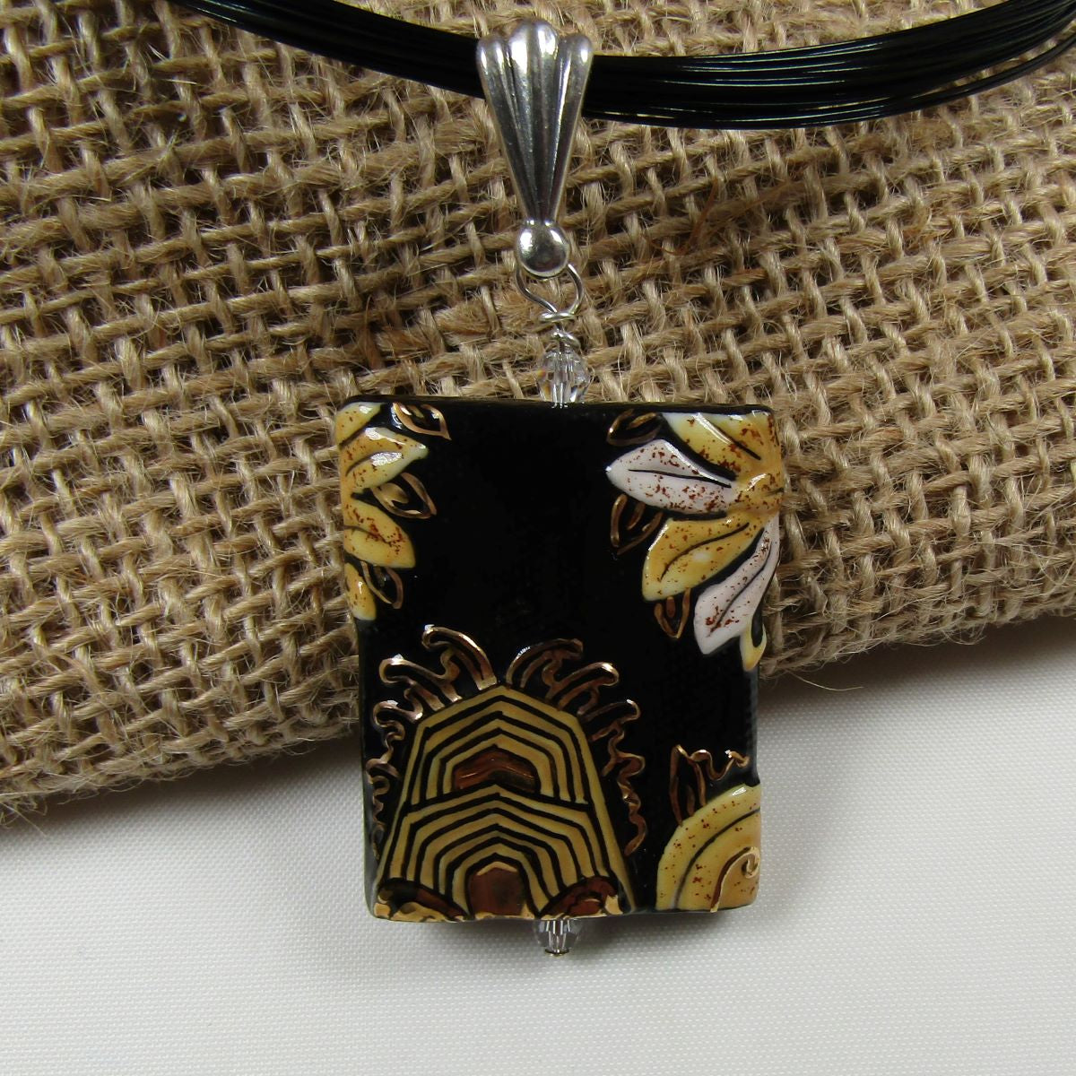 Handmade Artisan Black and Gold Pendant on Multi-strand Black Necklace - VP's Jewelry