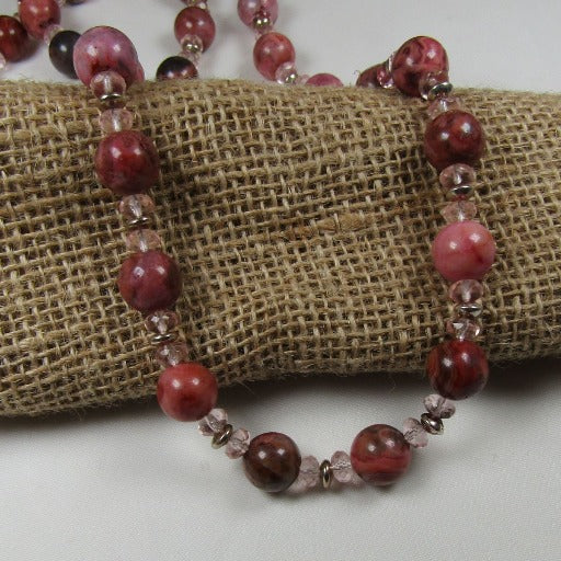 Pink Rhodonite and Pink Crystal Bead Necklace - VP's Jewelry 