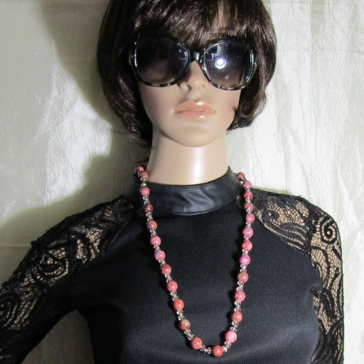 Pink Rhodonite and Pink Crystal Bead Necklace - VP's Jewelry 
