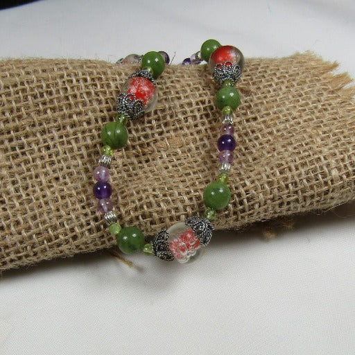 Green Jade, Amethyst and Handmade Lampwork Bead Necklace - VP's Jewelry  