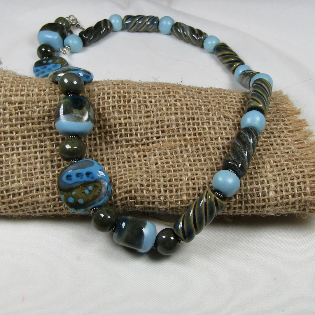 Turquoise and Green African Bead Kazuri Necklace - VP's Jewelry