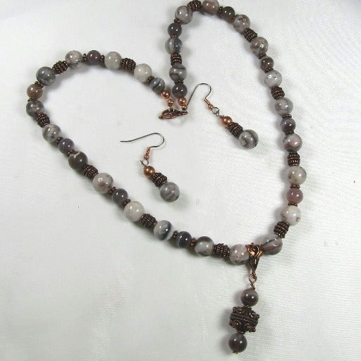 Agate and Copper Gemstone Necklace and Earring Set - VP's Jewelry