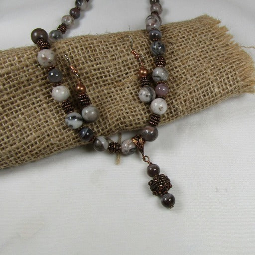 Agate and Copper Gemstone Necklace and Earring Set - VP's Jewelry