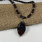 Garnet Necklace with Black Swirled with Garnet Lampwork Bead Pendant - VP's Jewelry 