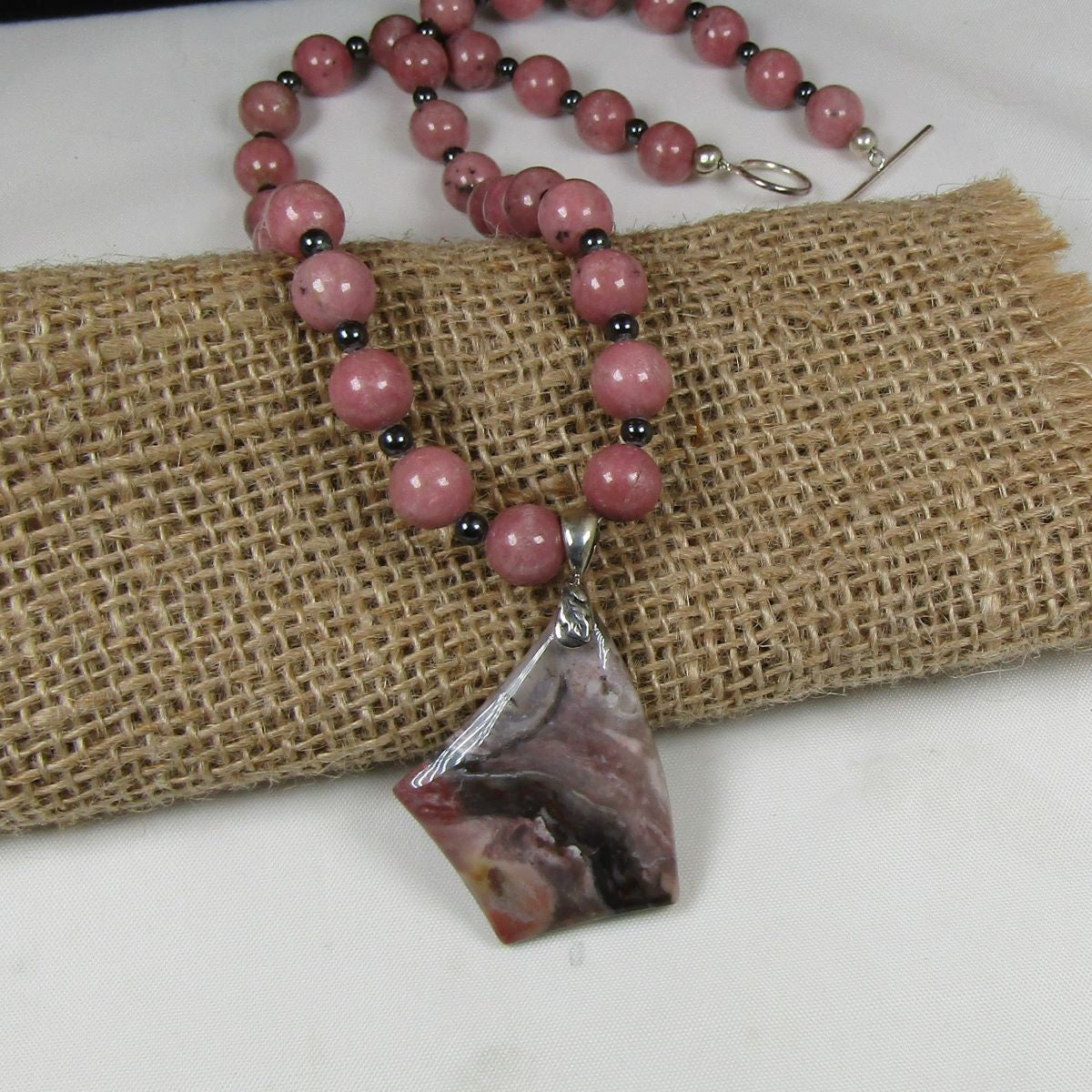 Pink Gemstone Bead Pendant Necklace Jasper - VP's Jewelry