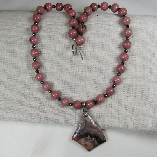 Pink Gemstone Bead Pendant  Necklace Jasper