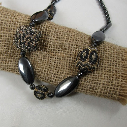 Sophisticated Necklace in Hemitite and Handmade Seed Beads