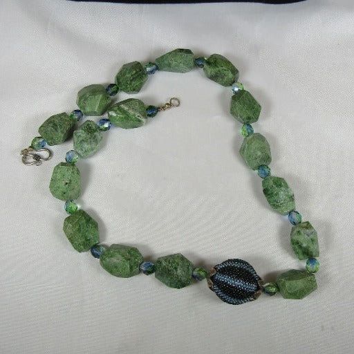 Chunky Chrysoprase Nugget and Blue and Green Beaded Bead Necklace - VP's Jewelry