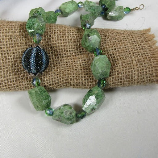 Chunky Chrysoprase Nugget and Blue and Green Beaded Bead Necklace - VP's Jewelry