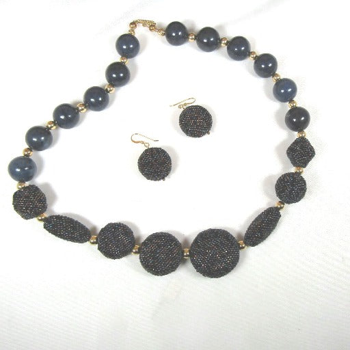 Big Bold Statement Necklace and Earrings in Bluestone Gemstone - VP's Jewelry  