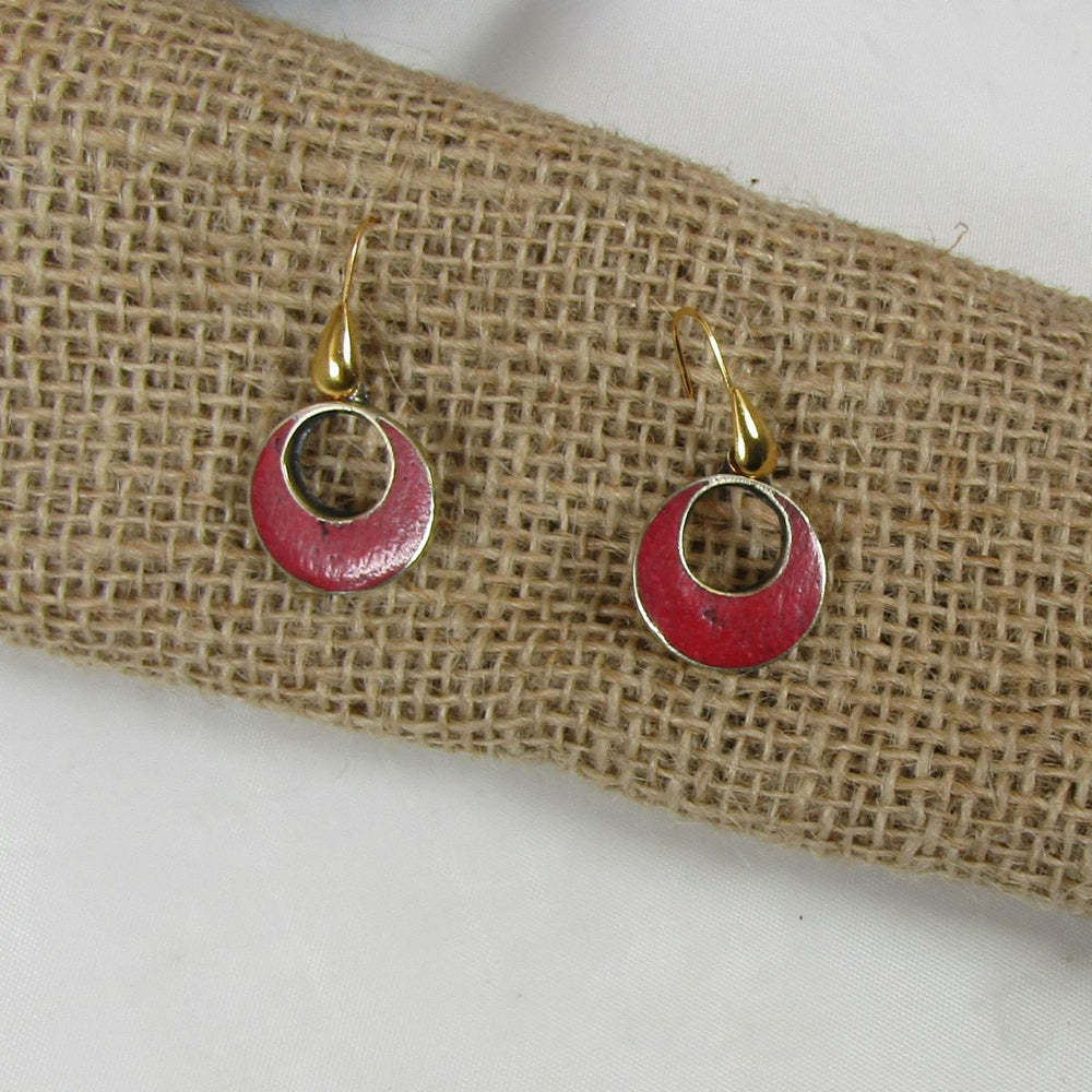 Red Inlay Gold Hoop Earrings - VP's Jewelry