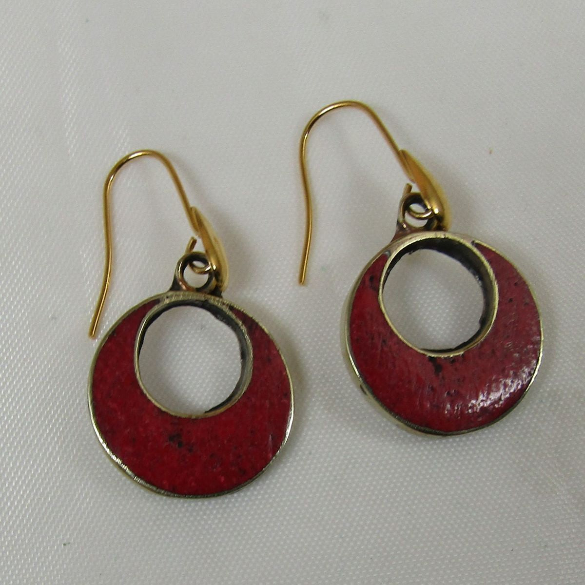 Red Inlay Gold Hoop Earrings - VP's Jewelry