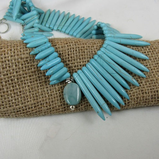 Turquoise Spike Statement Asymmetric Necklace
