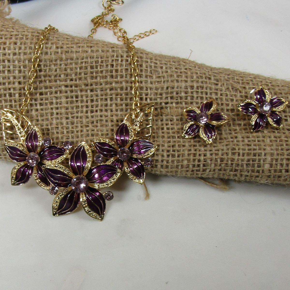 Purple & Gold Flower Necklace & Earrings - VP's Jewelry