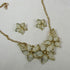 White & Gold Flower Necklace with Gold Chain & Earrings - VP's Jewelry