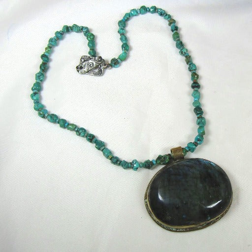 Turquoise Nugget Necklace with Large Gemstone Pendant
